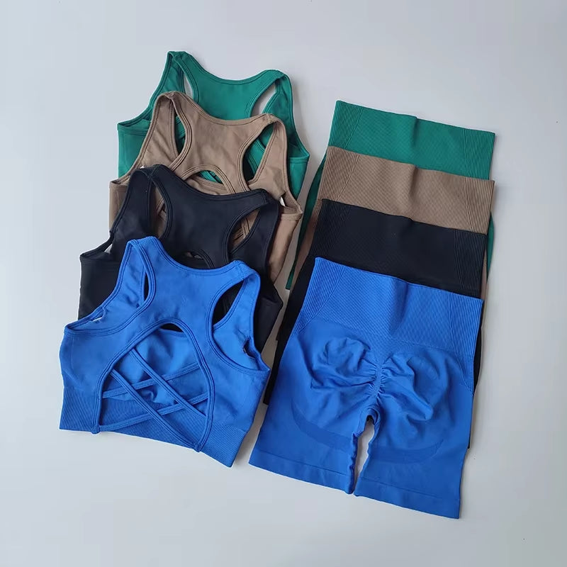 2 PCS Women'S Seamless Yoga Set Sexy Sport Bra High Waist Sports Shorts Gym Fitness Sleeveless Workout Suit Sporstwear